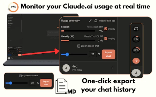 Claude Usage Tracker: Controla tus límites y exporta chats - Screenshot 1