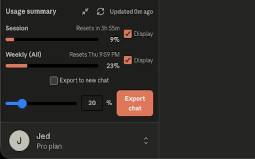 Claude Usage Tracker: Controla tus límites y exporta chats - Screenshot 5